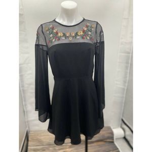 Forever 21 Junior Women Small Floral Lace Black Long Length Dress Black